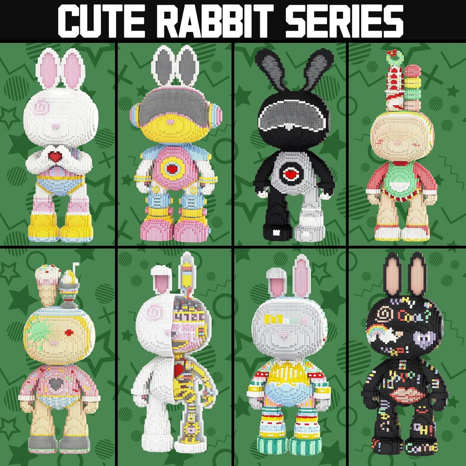 Hamburger Rabbit Animal Micro Building Blocks Set for Adults Toys Gift Kids 7550 Pieces 55cm High Series