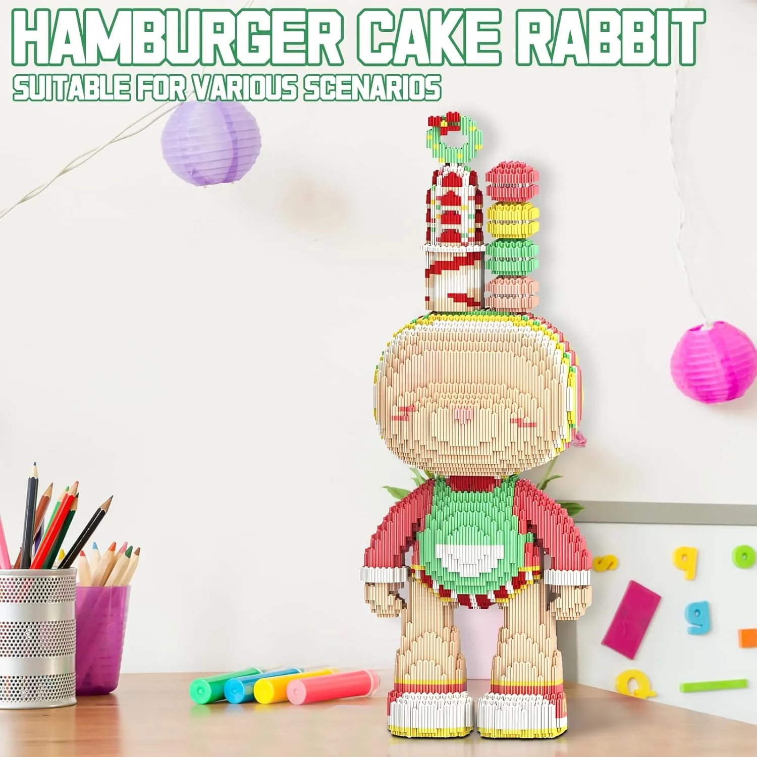 Hamburger Rabbit Animal Micro Building Blocks Set for Adults Toys Gift Kids 7550 Pieces 55cm High Series