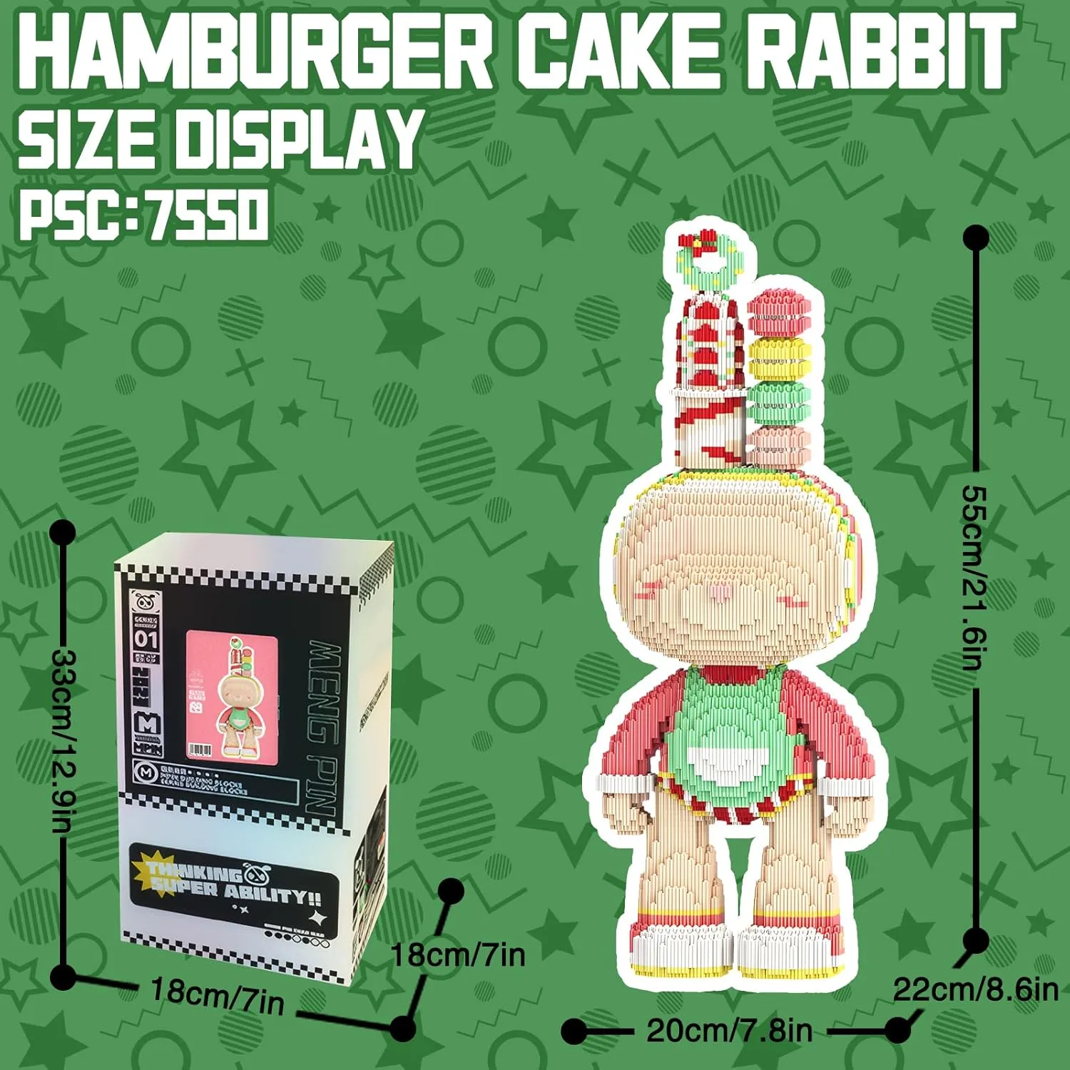 Hamburger Rabbit Animal Micro Building Blocks Set for Adults Toys Gift Kids 7550 Pieces 55cm High Series
