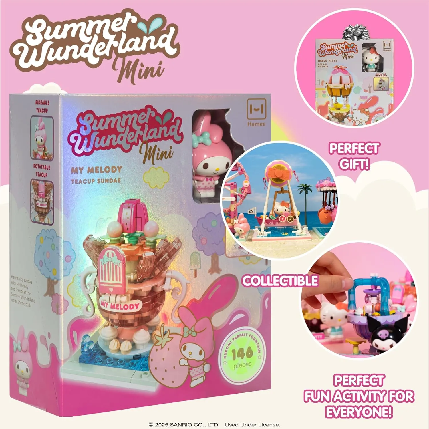 Hamee Sanrio Hello Kitty and Friends ‘Summer Wunderland Mini’ Cute Water Theme Park Building Block Set Birthday Gift, Party Favor, Stress Relief, Collectible Toy, Sanrio Fan, Relaxation – My Melody