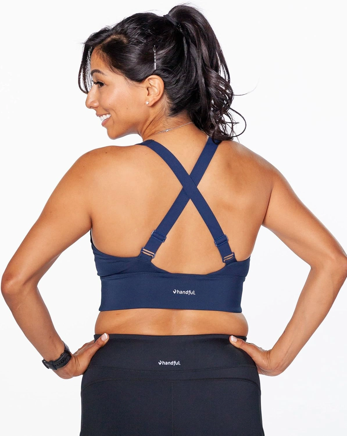 Handful Gametime Women's High Impact Sports Bra, Removable Pad Inserts, Wire Free, Cross Back, Adjustable Running Bra