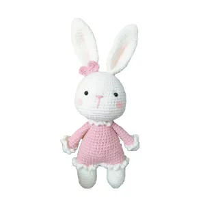 Handmade Knitted Amigurumi Bunny, Crochet Bunny, Classic Bunny Toy, Amigurumi Rabbit, Bunny Doll Skinny Knit Crochet Kids Toddler Sleeping Toy, Baby Gifts (Blue Bunny)