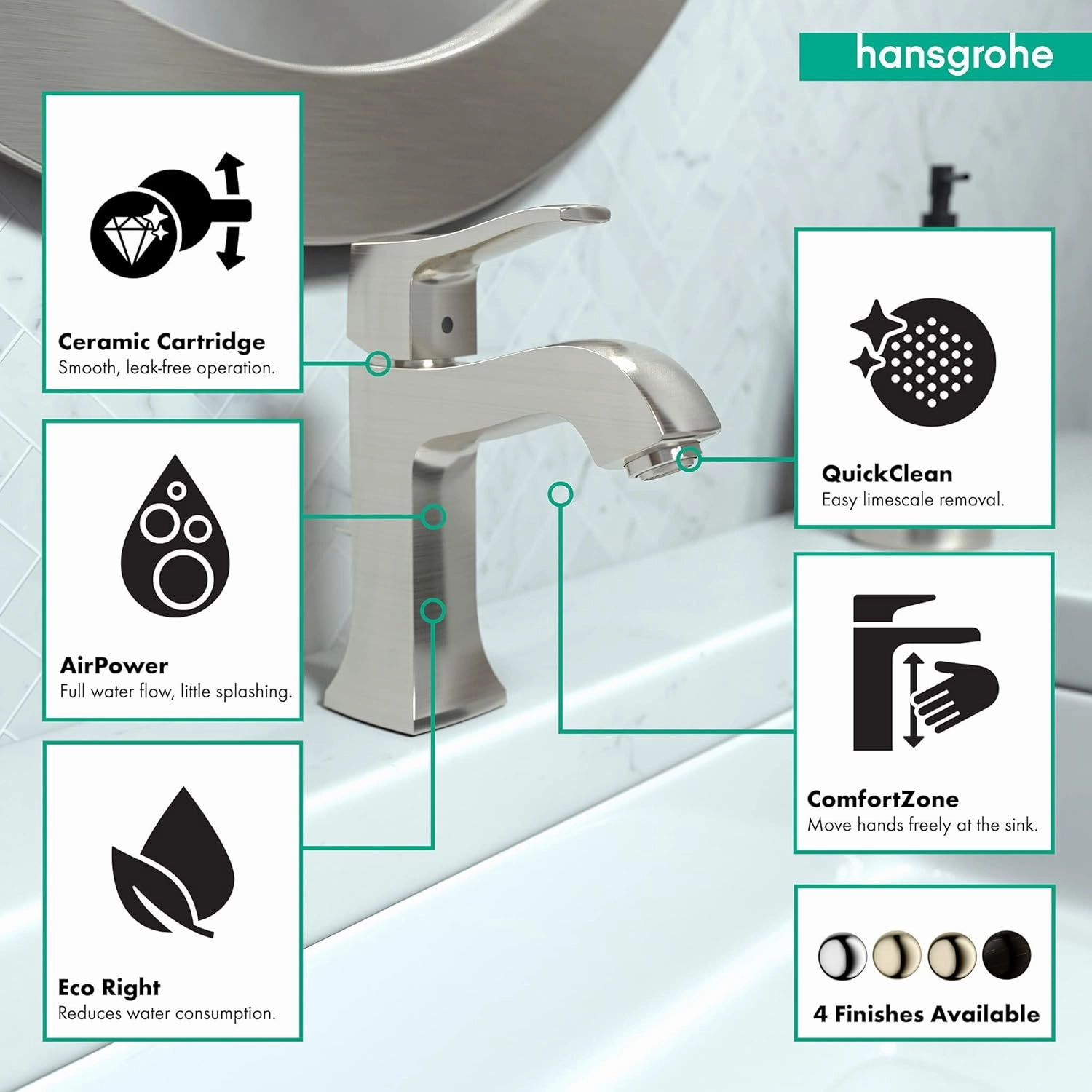 hansgrohe Metris C Classic Replacement Easy Clean 1-Handle 1 7-inch Tall Bathroom Sink Faucet in Polished Nickel, 31075831