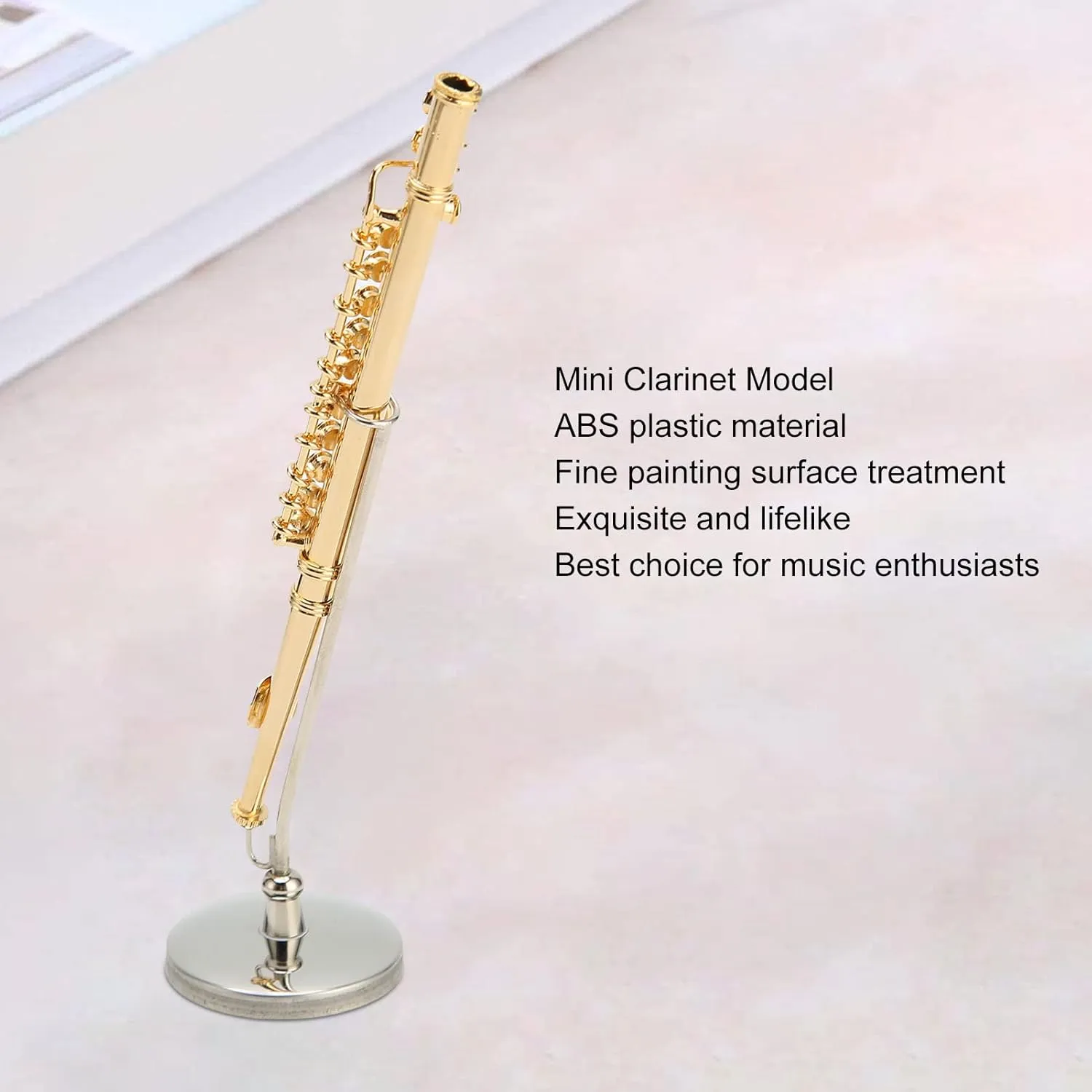 Hapivida Miniature Flute, 4.3in Mini Musical Instrument Model Copper Flute Home Ornament Dollhouse Model with Stand and Case