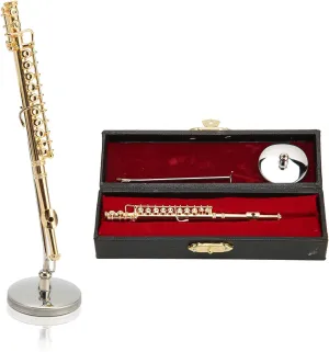 Hapivida Miniature Flute, 4.3in Mini Musical Instrument Model Copper Flute Home Ornament Dollhouse Model with Stand and Case