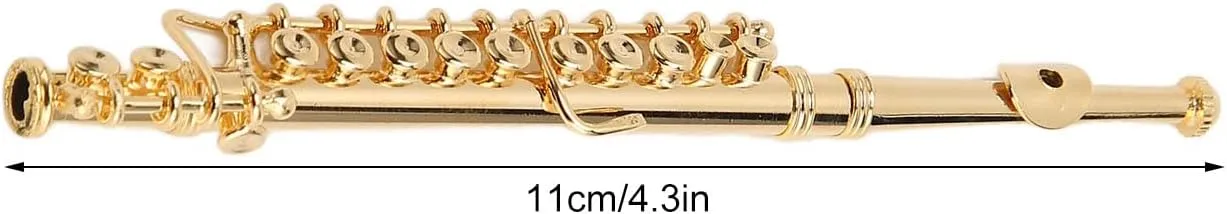 Hapivida Miniature Flute, 4.3in Mini Musical Instrument Model Copper Flute Home Ornament Dollhouse Model with Stand and Case