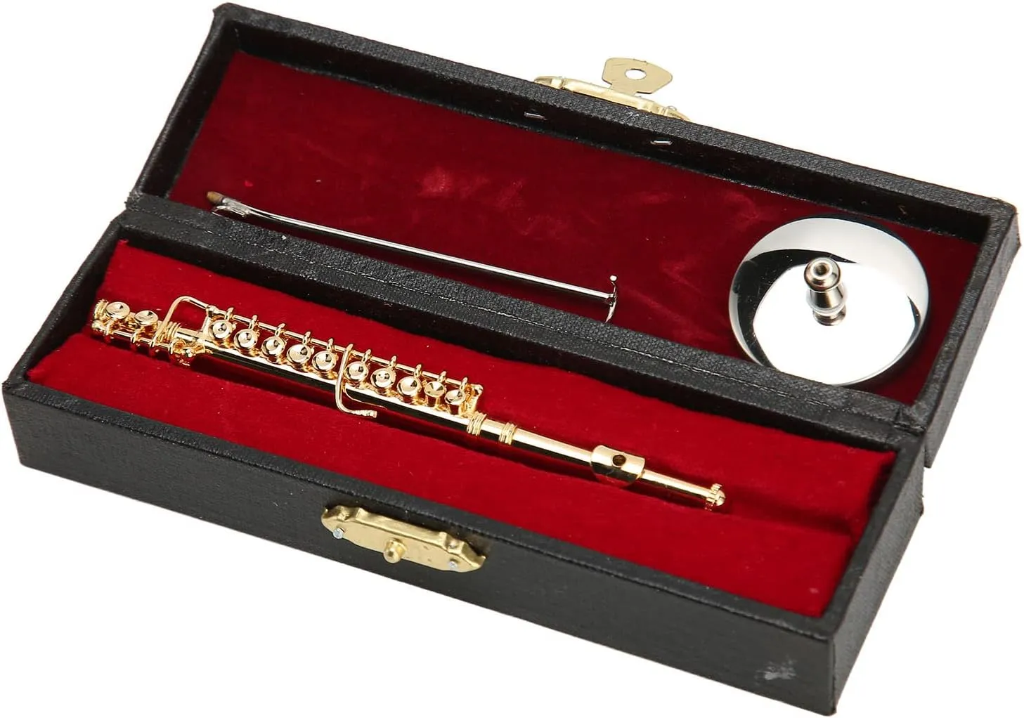 Hapivida Miniature Flute, 4.3in Mini Musical Instrument Model Copper Flute Home Ornament Dollhouse Model with Stand and Case