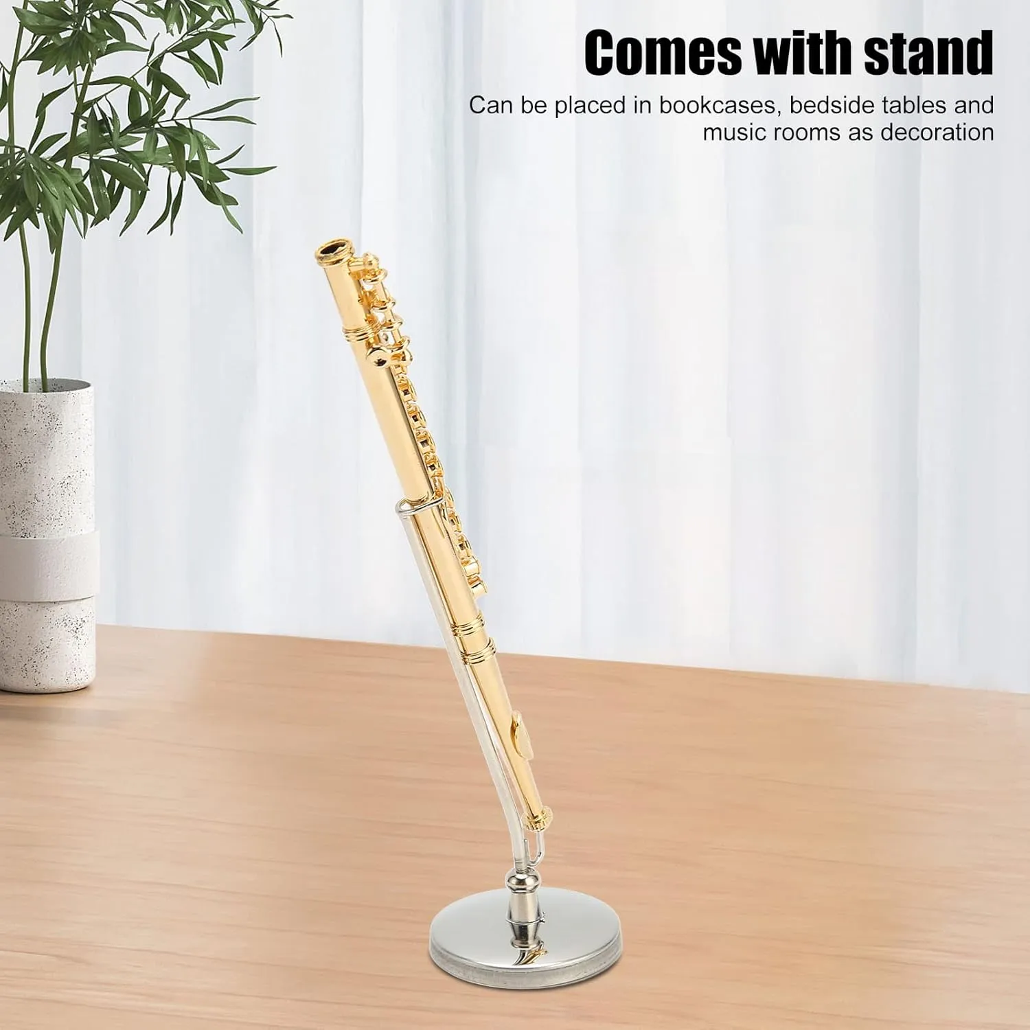 Hapivida Miniature Flute, 4.3in Mini Musical Instrument Model Copper Flute Home Ornament Dollhouse Model with Stand and Case
