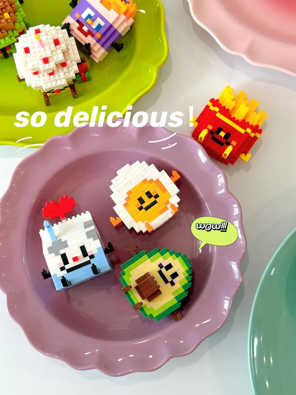 Happy Food Cute Food Series Mini Bricks Micro Building Kit Toys Desktop Ornaments Compatible Nano Kids (12 Sets of Happy Food)