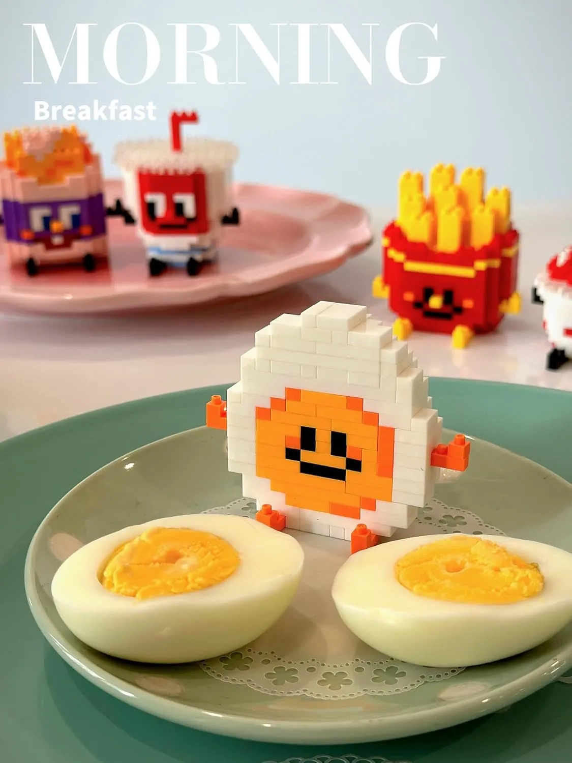 Happy Food Cute Food Series Mini Bricks Micro Building Kit Toys Desktop Ornaments Compatible Nano Kids (12 Sets of Happy Food)