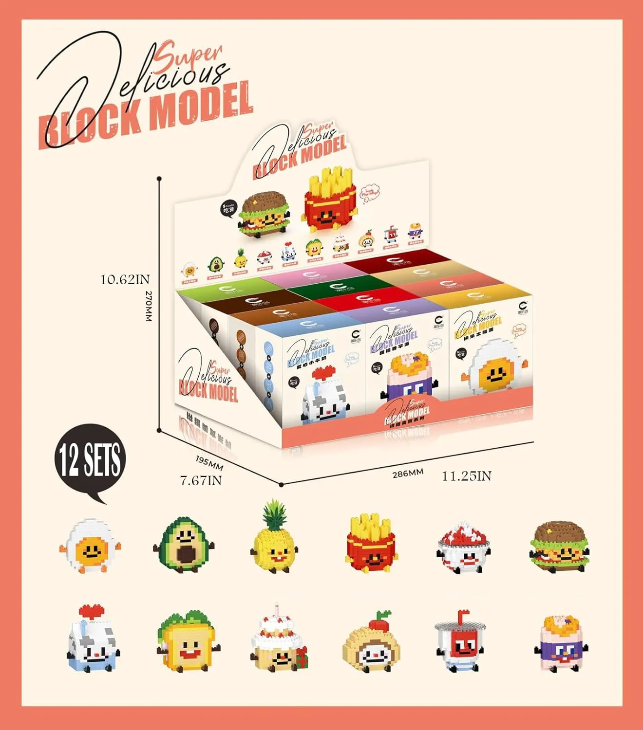 Happy Food Cute Food Series Mini Bricks Micro Building Kit Toys Desktop Ornaments Compatible Nano Kids (12 Sets of Happy Food)
