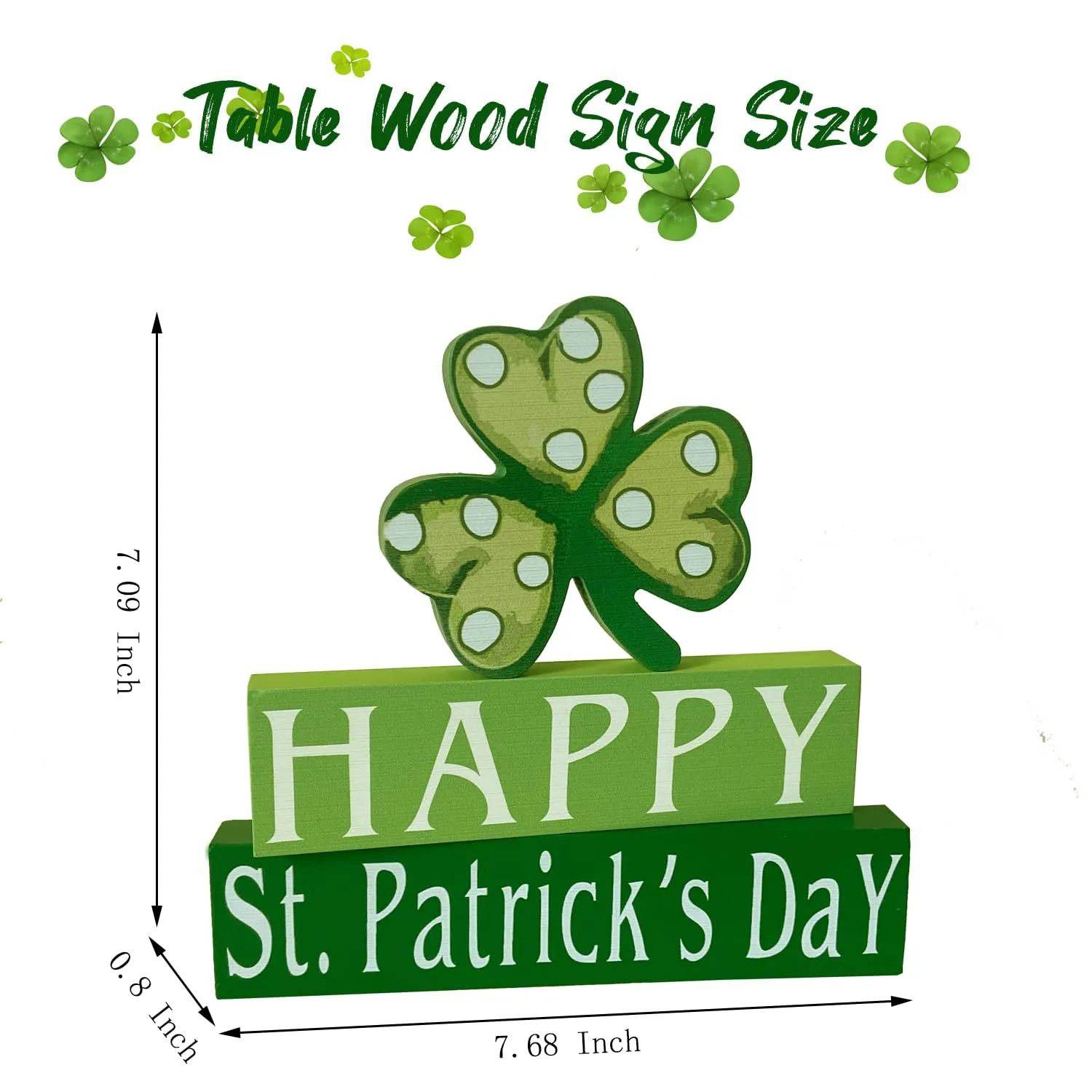 Happy St. Patrick's Day Wood Block Table Sign, Wooden Shamrock Table Top Decorations Tiered Trays Desk Shelf Irish Home Office Coffee Bar Decor 3 Pieces Green