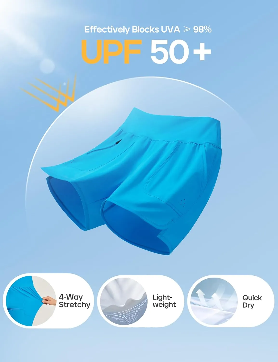 Heathyoga 5" Swim Board Shorts Women Strechy High Waisted Bathing Suits Bottoms Quick Dry UPF 50  Beach Shorts with Liner
