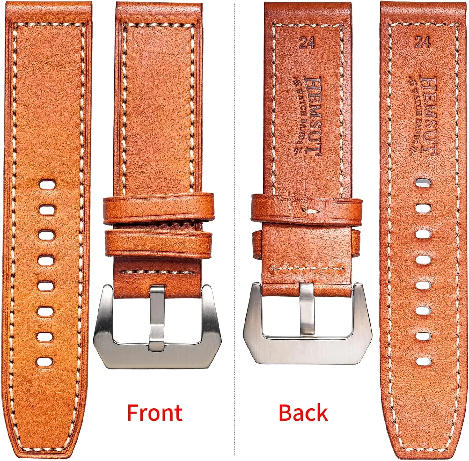 Hemsut Genuine Leather Watch Band, Retro Vintage 20 22 24 26mm Handmade Replacement Leather Watch Strap for Men and Women