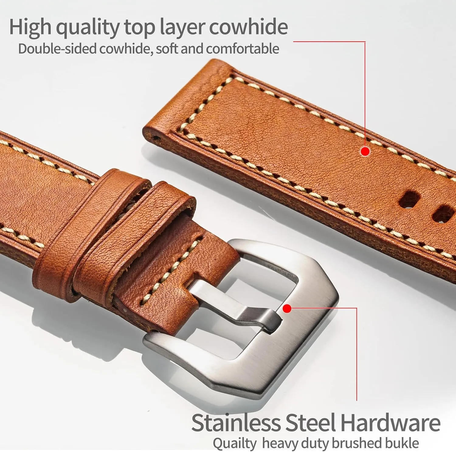Hemsut Genuine Leather Watch Band, Retro Vintage 20 22 24 26mm Handmade Replacement Leather Watch Strap for Men and Women