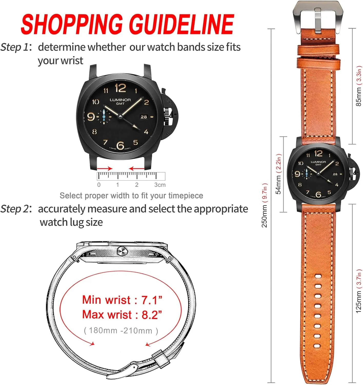Hemsut Genuine Leather Watch Band, Retro Vintage 20 22 24 26mm Handmade Replacement Leather Watch Strap for Men and Women