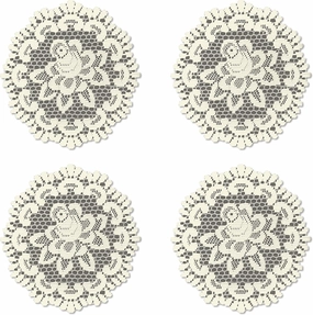 Heritage Lace Rose 8" Round Doilies (Set of 4), Ecru