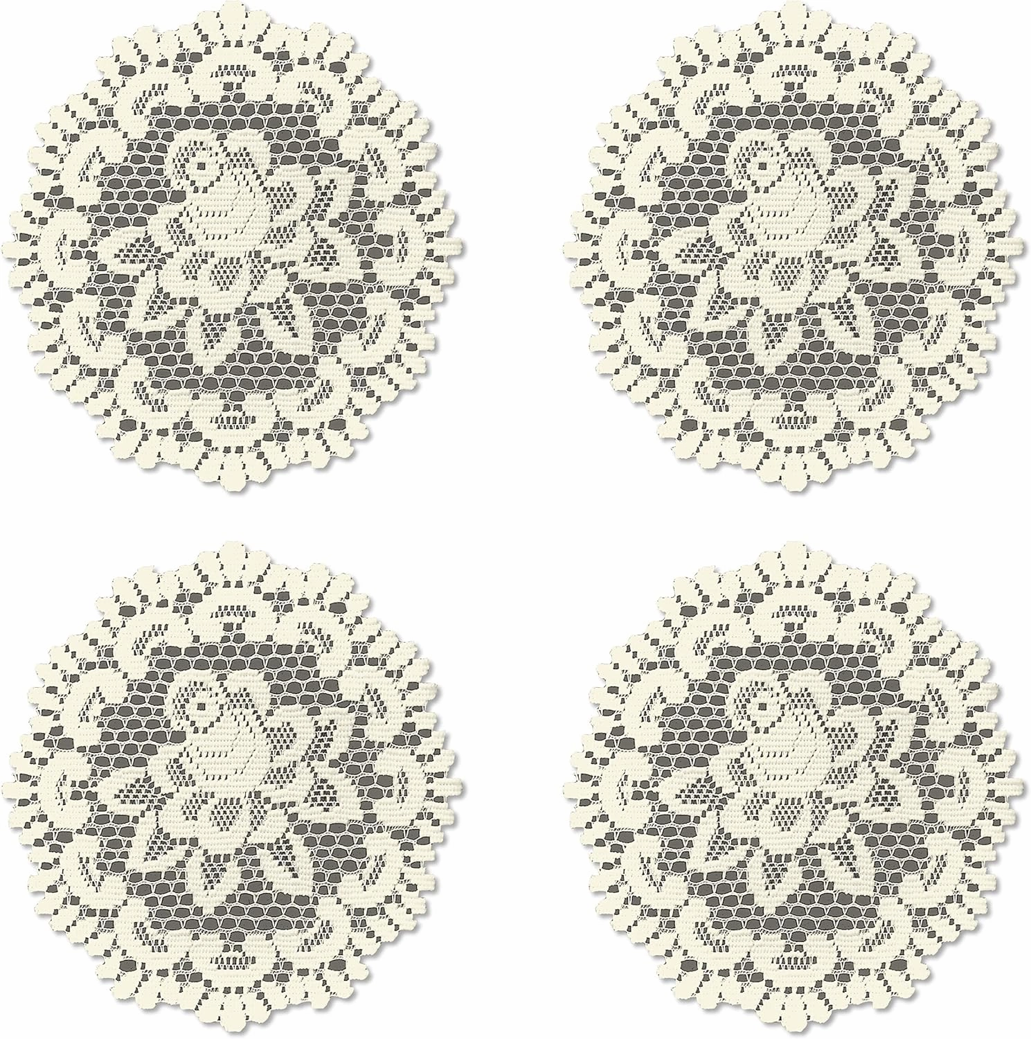 Heritage Lace Rose 8" Round Doilies (Set of 4), Ecru
