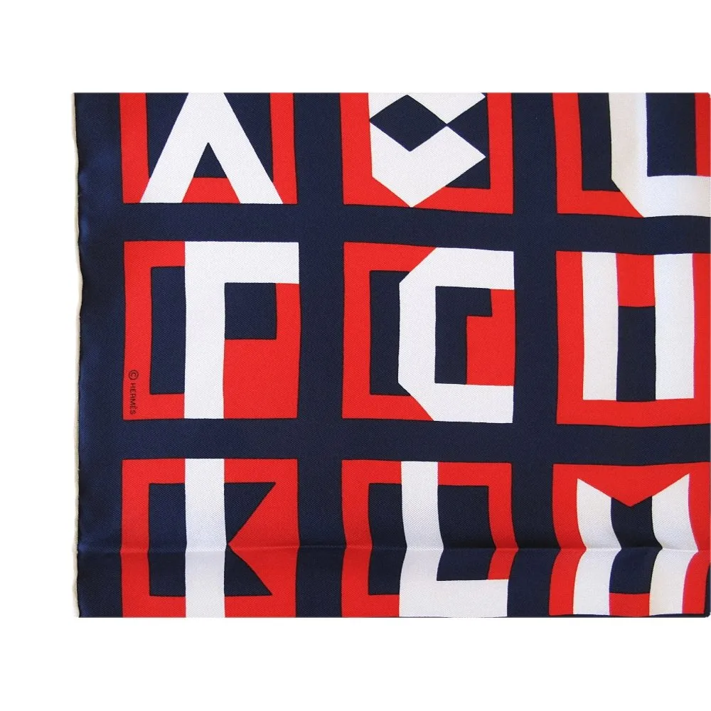 Hermes cw04 White Navy Red Lettres au Carre Twill Gavroche 42cm NIB!