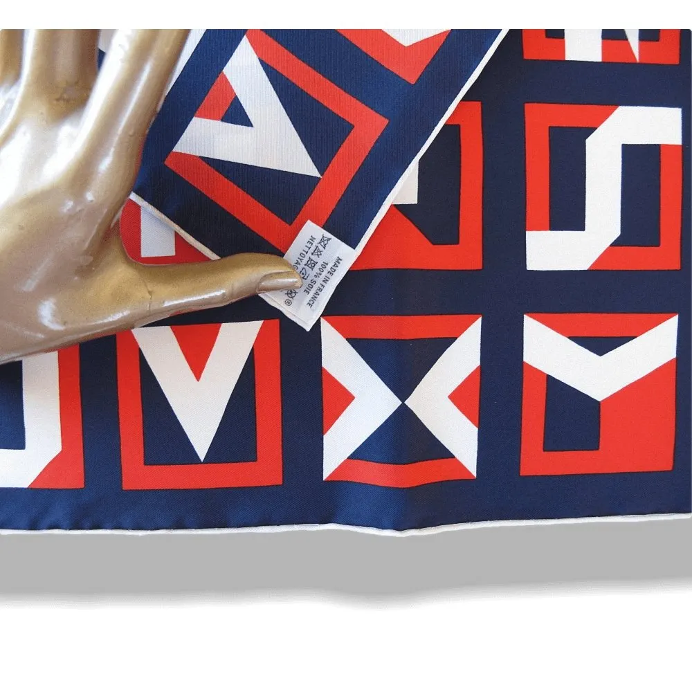 Hermes cw04 White Navy Red Lettres au Carre Twill Gavroche 42cm NIB!