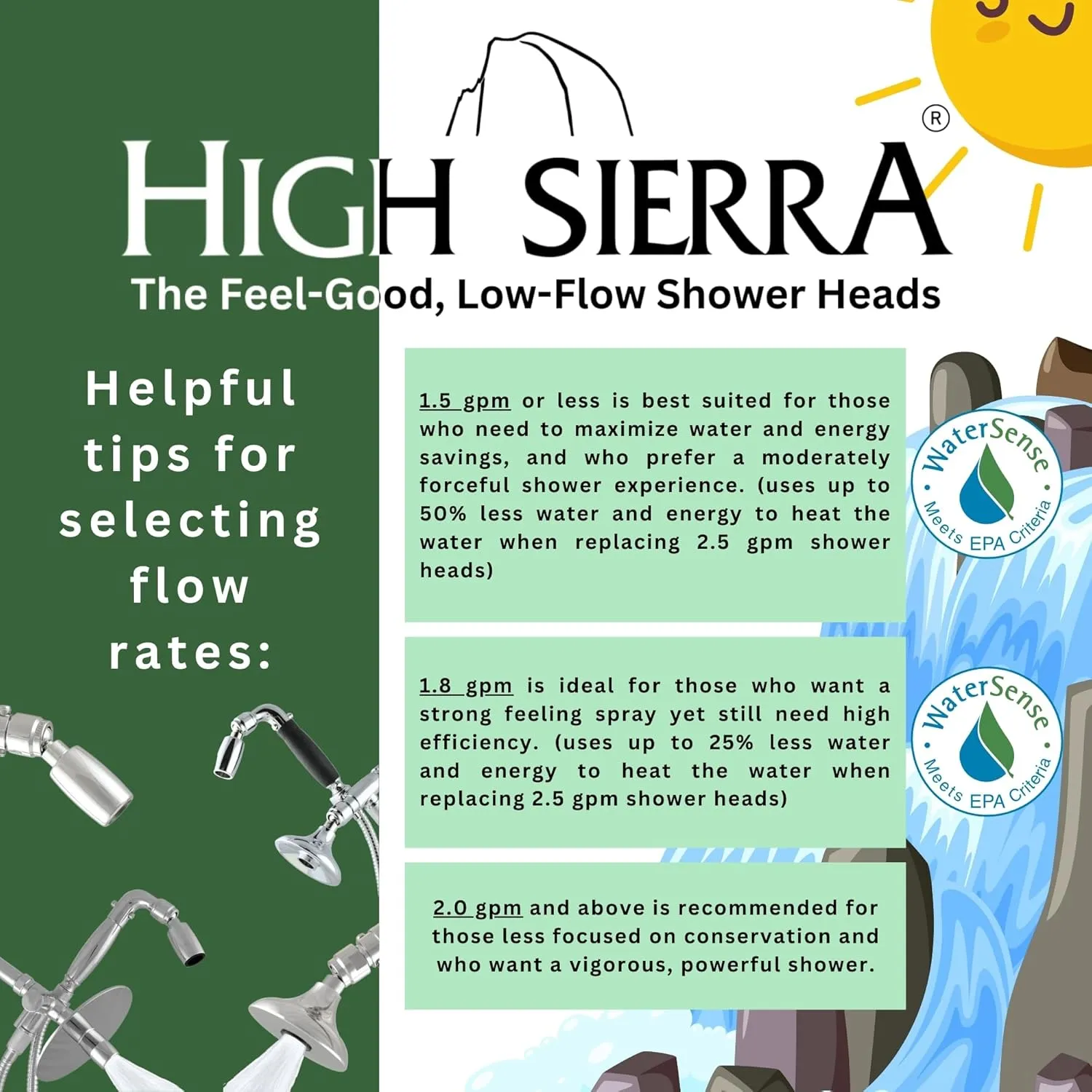 High Sierra Showerheads® - CLASSIC™ Solid Metal 1.8 GPM Award Winning, Low Flow Shower Head with Trickle Valve, Patented Nozzle Never Clogs - Brushed Gold Finish