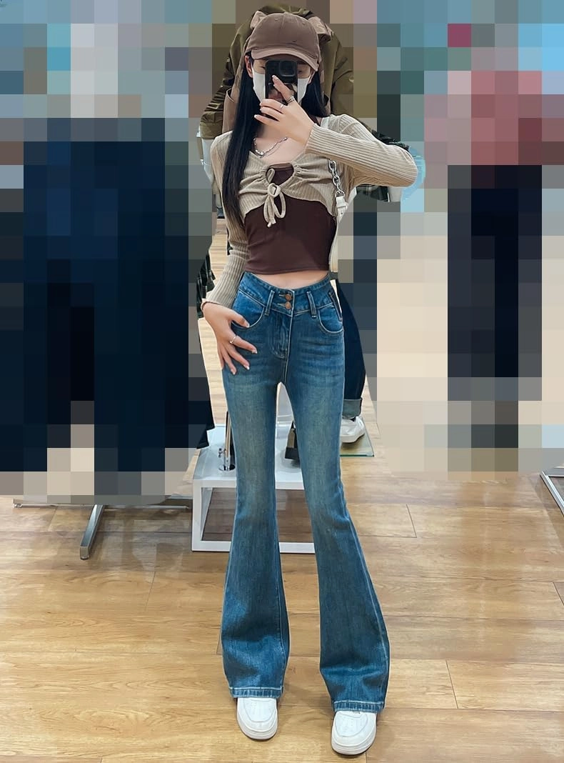 High-Waisted Thin Pants Women Autumn Retro Slim Jeans