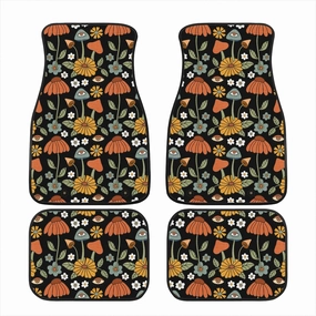 Hippie Mushroom On Black Car Floor Mats