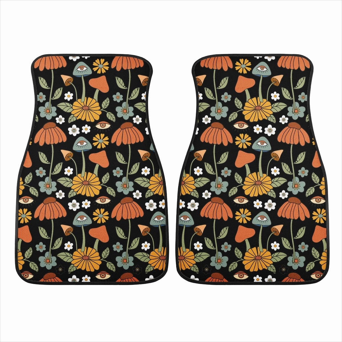 Hippie Mushroom On Black Car Floor Mats
