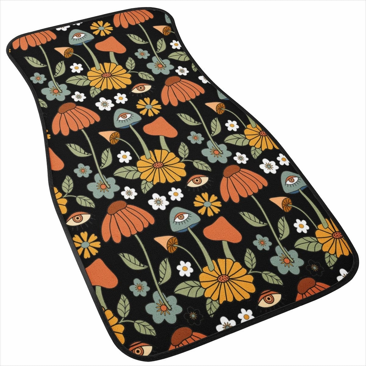 Hippie Mushroom On Black Car Floor Mats