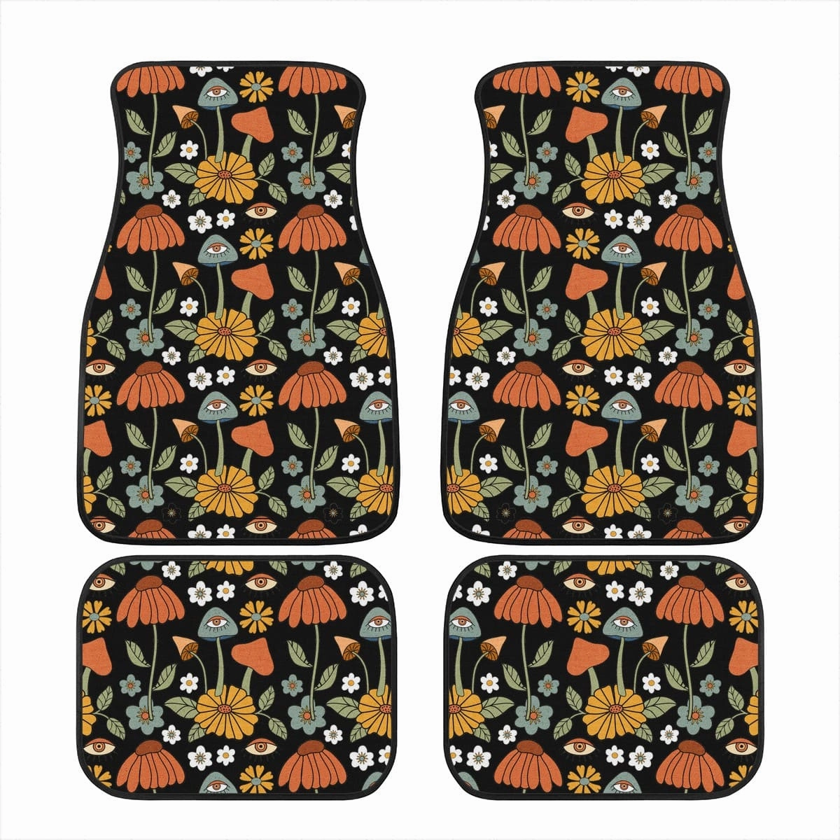 Hippie Mushroom On Black Car Floor Mats
