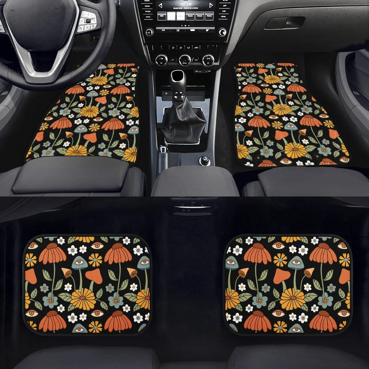 Hippie Mushroom On Black Car Floor Mats