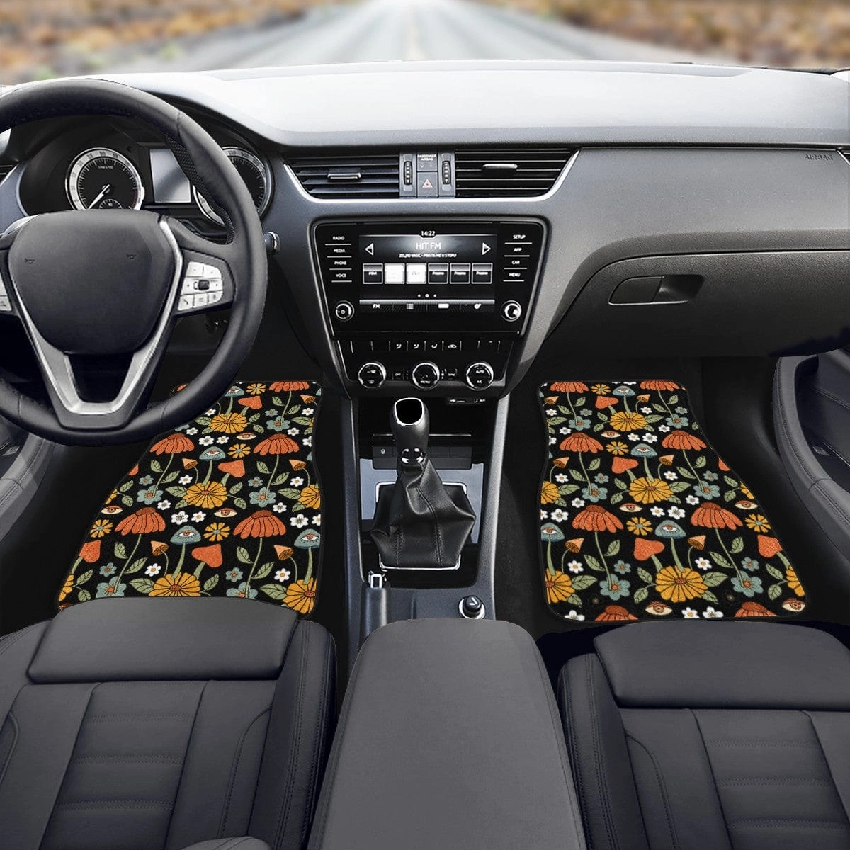 Hippie Mushroom On Black Car Floor Mats