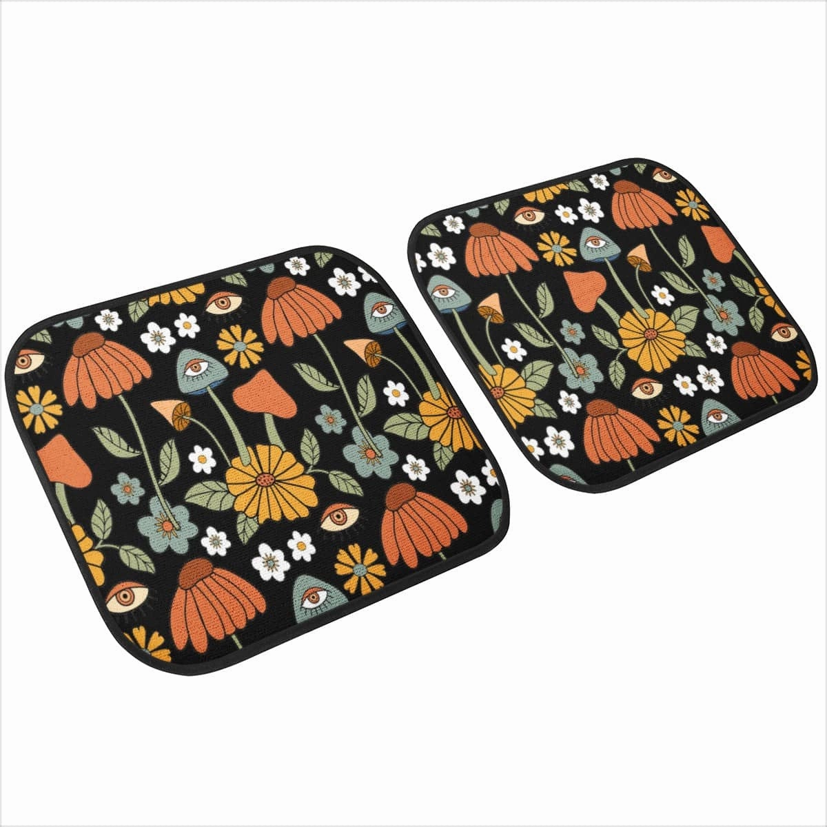 Hippie Mushroom On Black Car Floor Mats