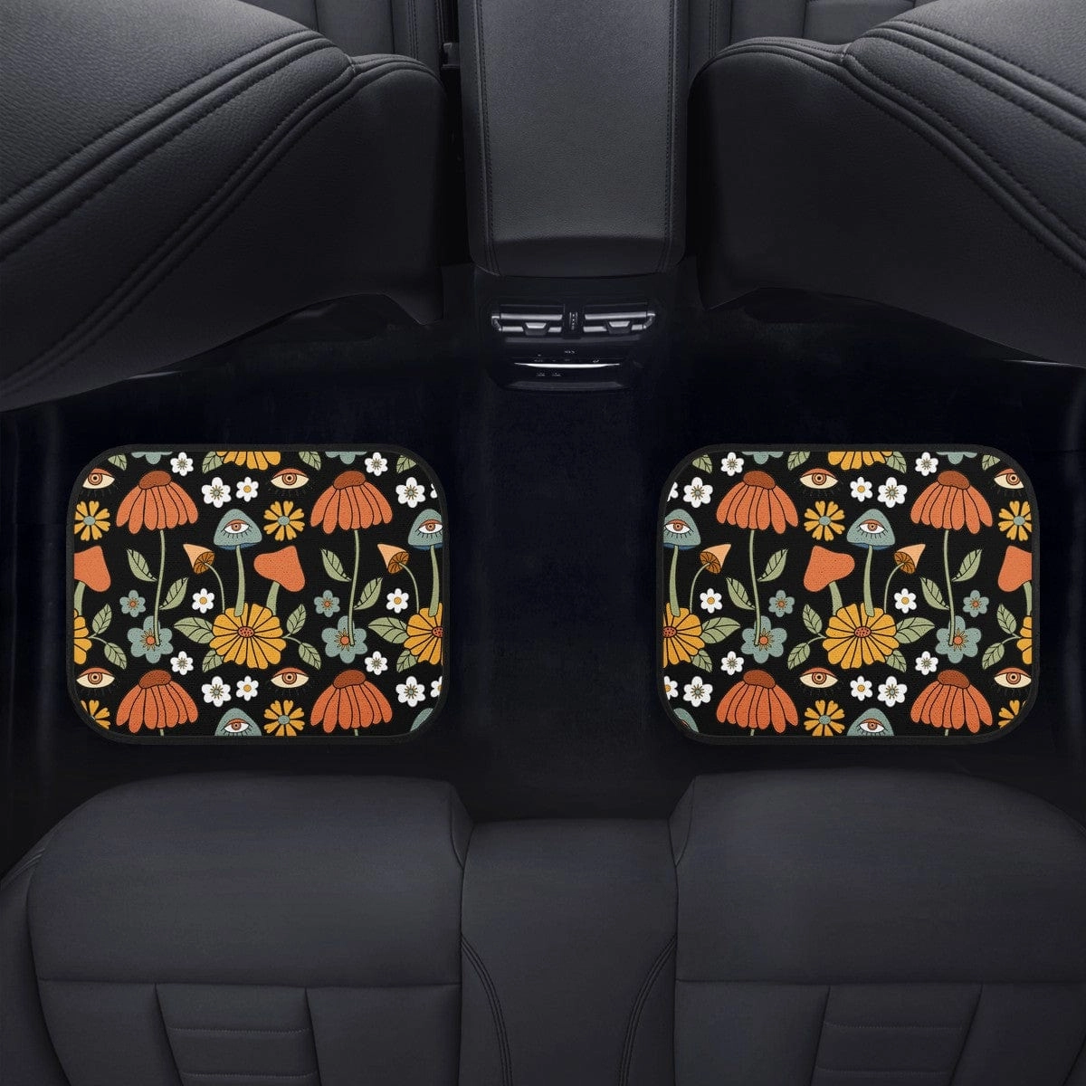 Hippie Mushroom On Black Car Floor Mats