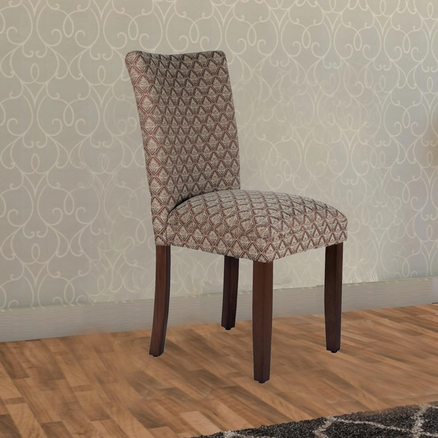 Homepop Home Decor |K1136-F662 | Classic Upholstered Parsons Dining Chair | Single Accent Dining Chair, Blue & Brown Damask