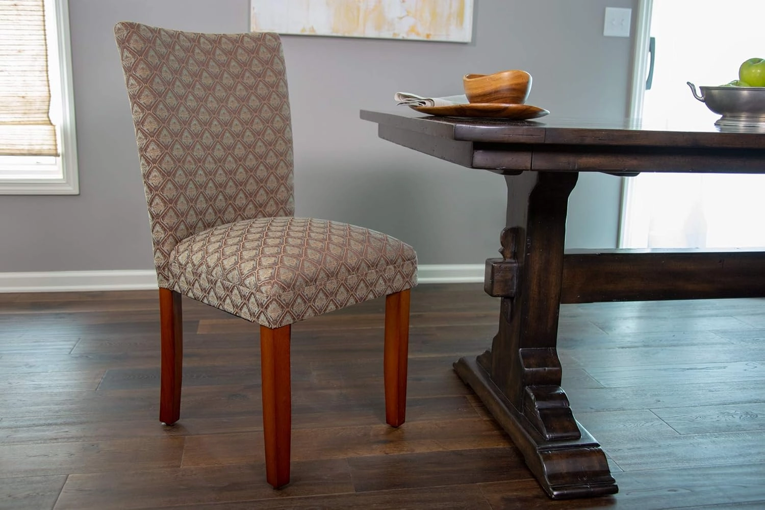 Homepop Home Decor |K1136-F662 | Classic Upholstered Parsons Dining Chair | Single Accent Dining Chair, Blue & Brown Damask