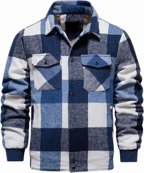 Hoodies for Men Winter Fashion Plaid Single Sided Velvet Pocket Hooded Buckle Composite Coat Jacket Thick Coat Men