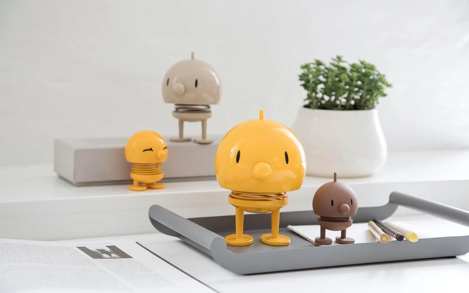 Hoptimist Junior Bumble Wobble Figure, Home Decor Ornament - Plastic W/Metal Spring, Medium - Creates Cheerful Movement- (Latte)