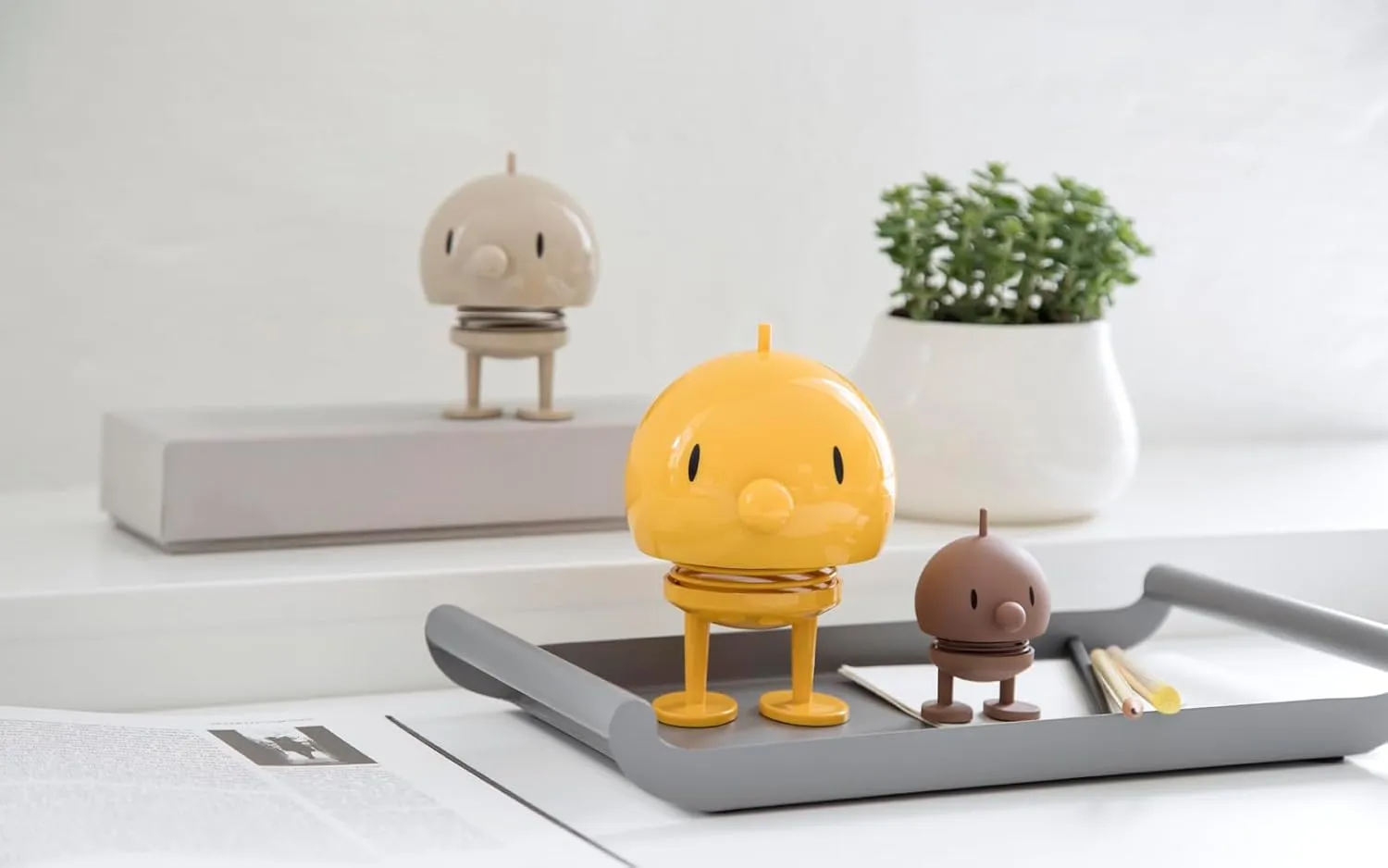 Hoptimist Junior Bumble Wobble Figure, Home Decor Ornament - Plastic W/Metal Spring, Medium - Creates Cheerful Movement- (Latte)