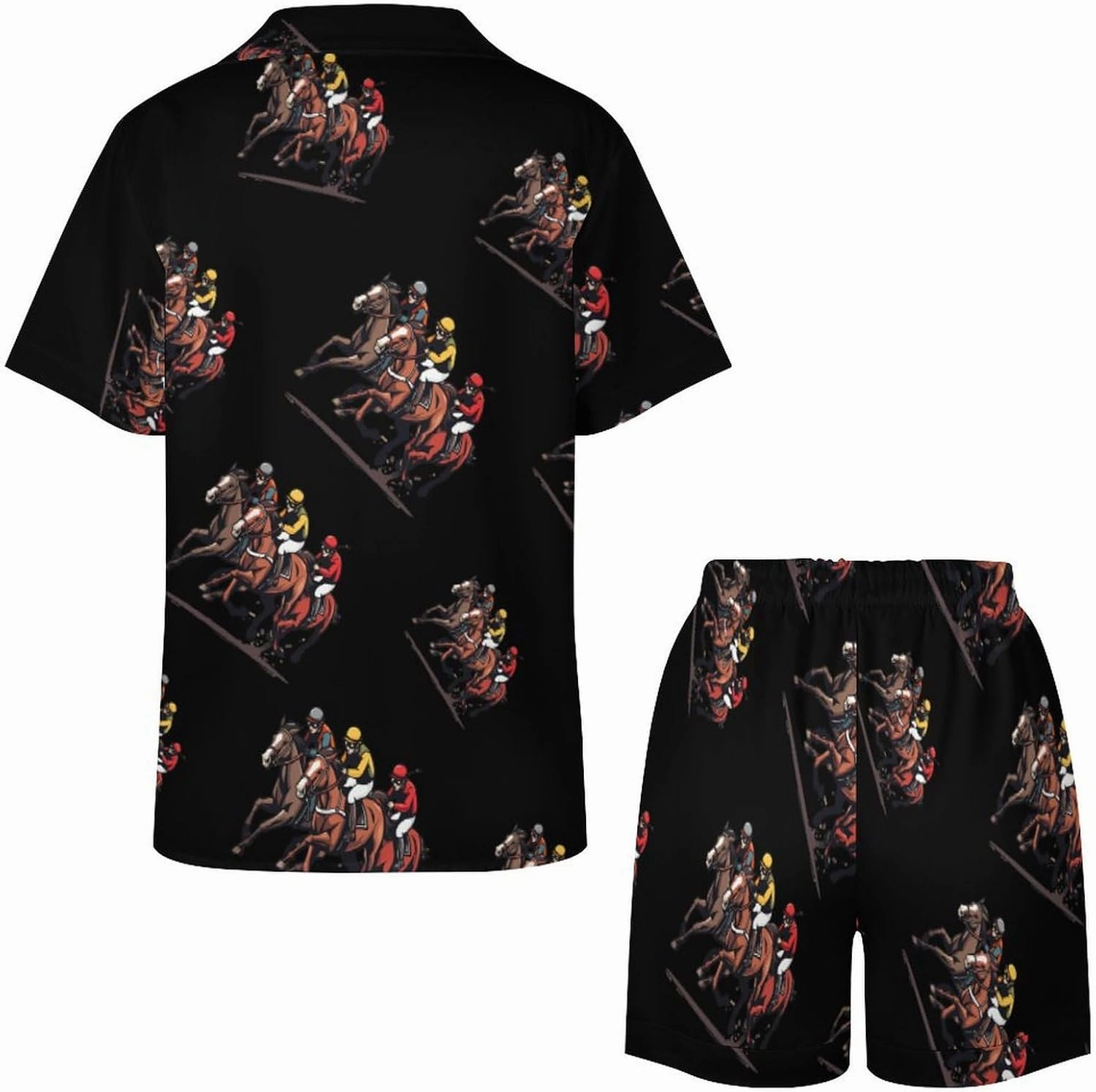 Horse Racing Women's Satin Pajama Set Short Sleeve Button Down Sleepwear Loungewear Pj Set