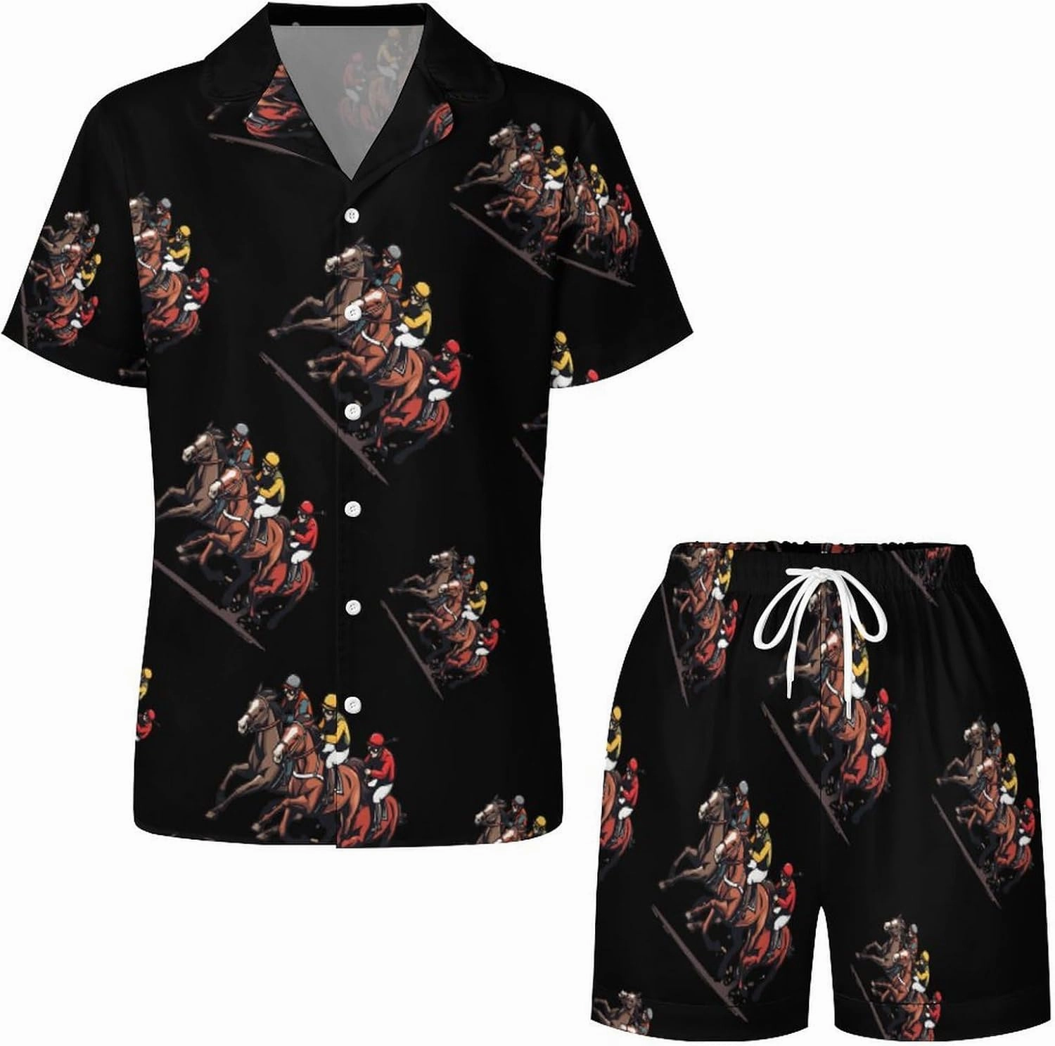 Horse Racing Women's Satin Pajama Set Short Sleeve Button Down Sleepwear Loungewear Pj Set