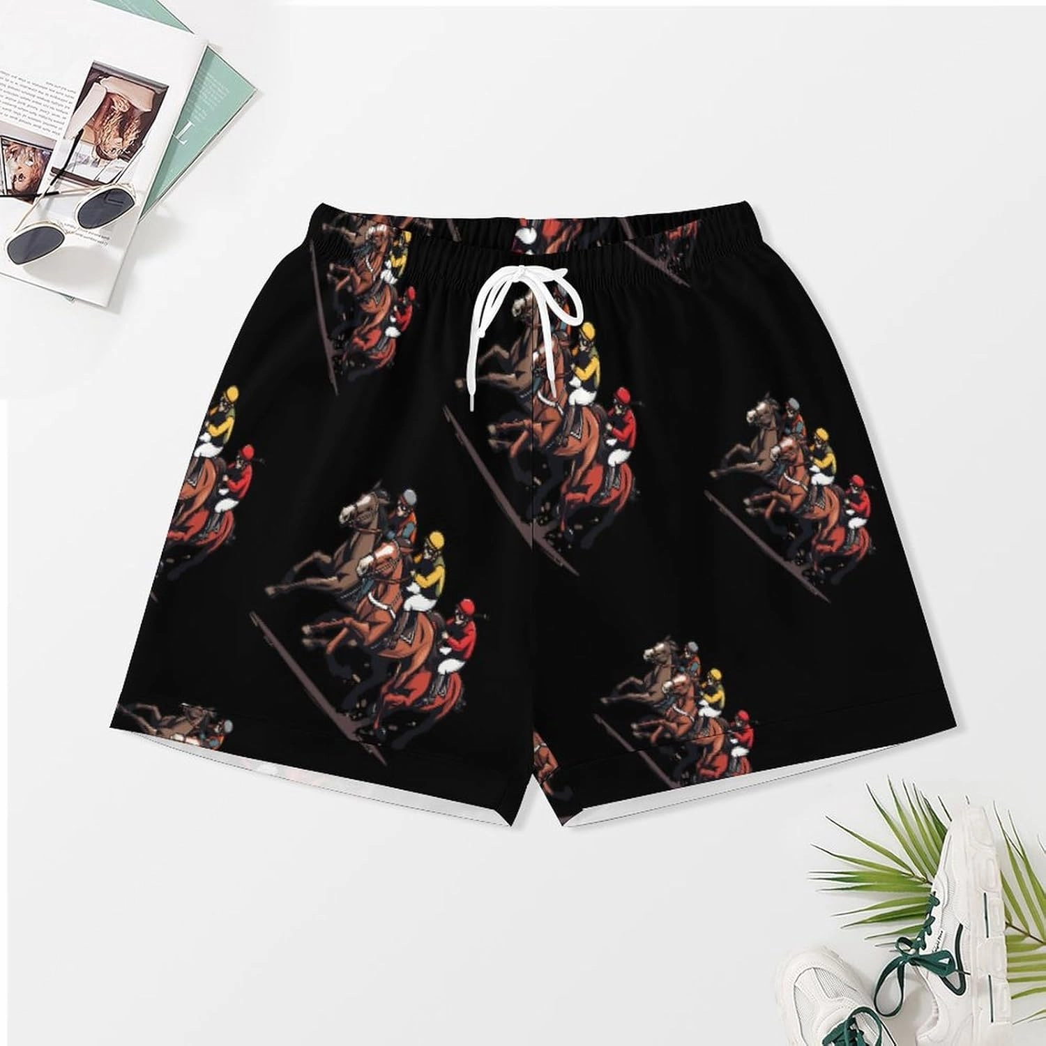 Horse Racing Women's Satin Pajama Set Short Sleeve Button Down Sleepwear Loungewear Pj Set