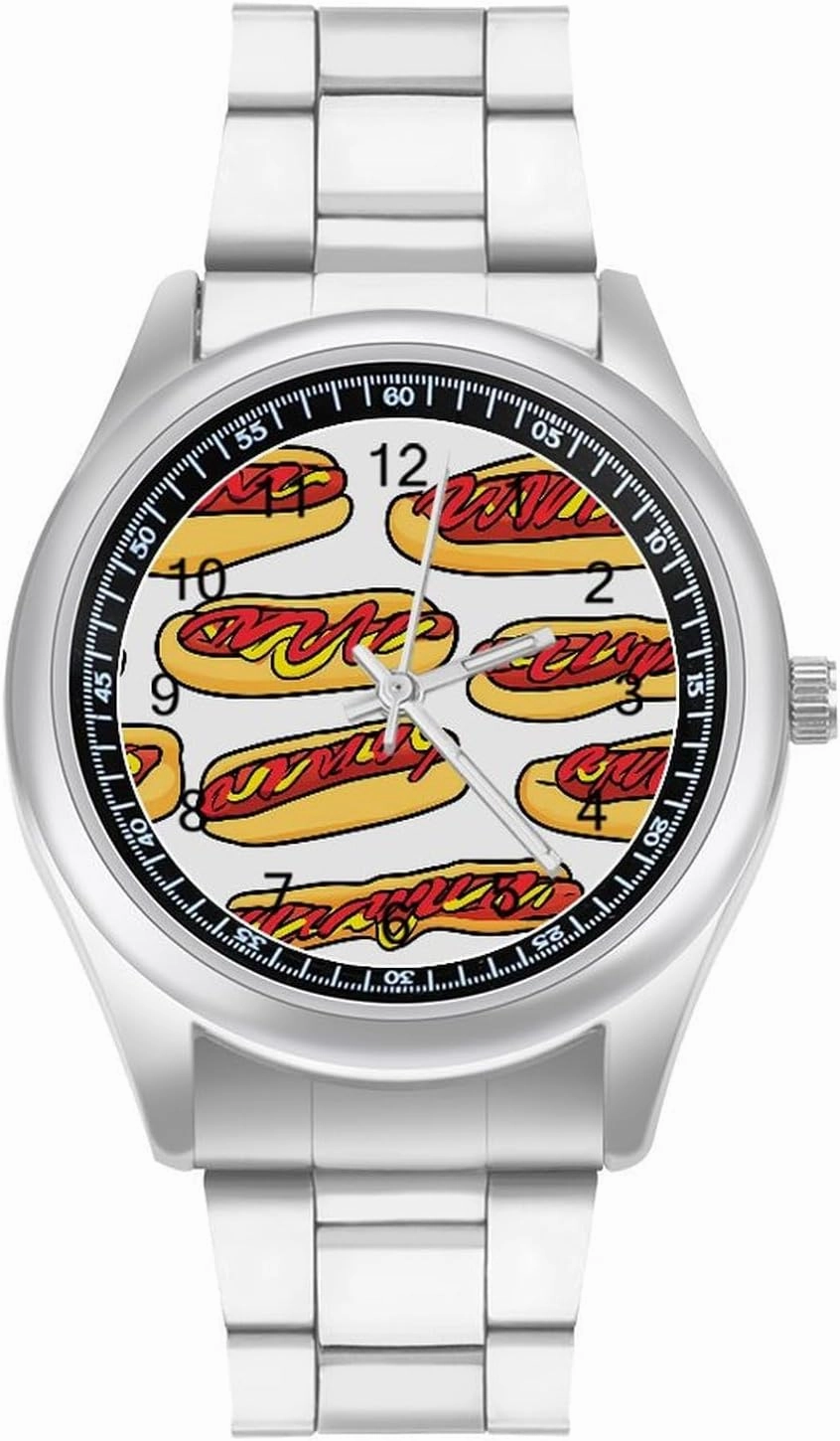 Hot Dogs Mustard Ketchup Casual Wrist Watches for Men Classic Business Dress Watch Big Face for Work Gym