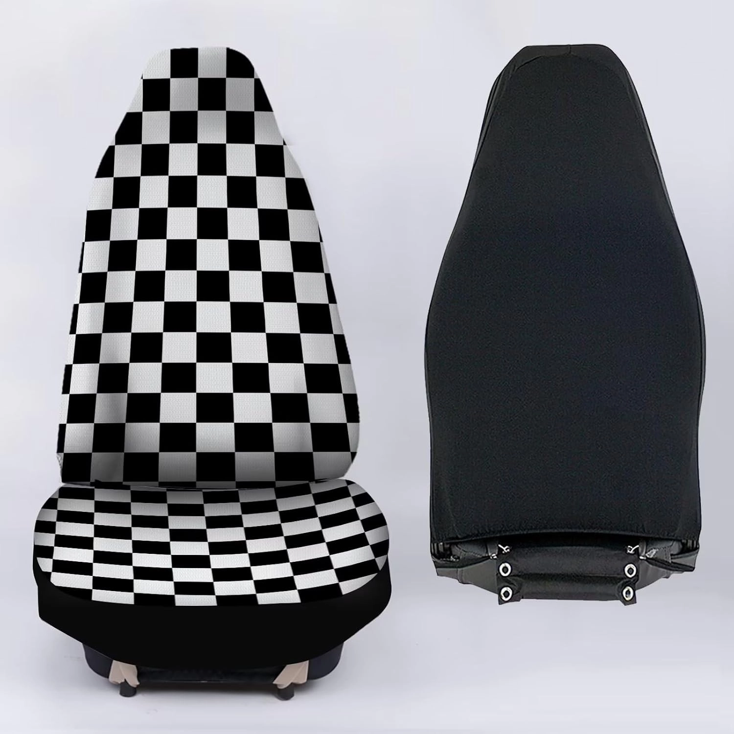 Howilath Thin Car Seat Cover Set of 2, Universal Checkerboard Print Hippie Van Pattern Front Seats Covers