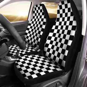 Howilath Thin Car Seat Cover Set of 2, Universal Checkerboard Print Hippie Van Pattern Front Seats Covers