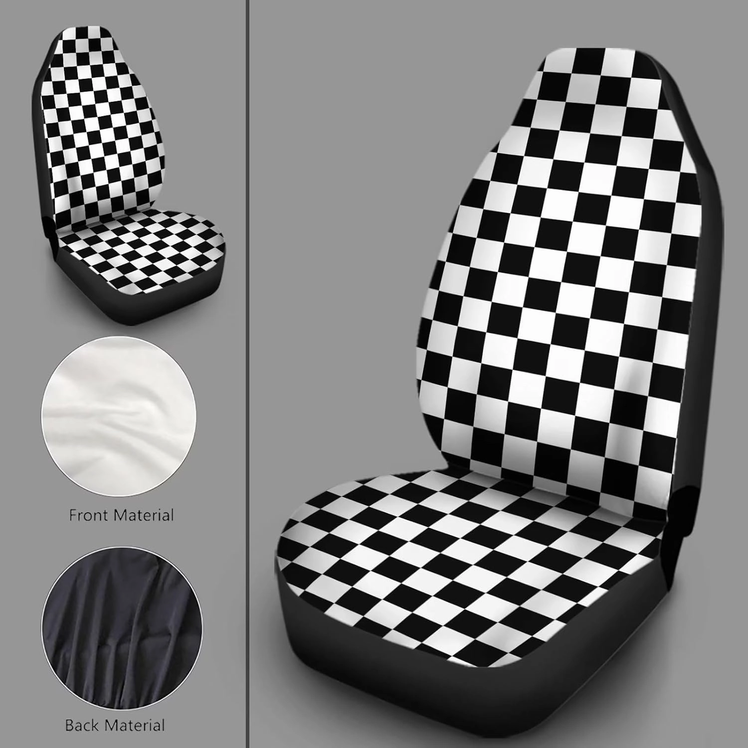 Howilath Thin Car Seat Cover Set of 2, Universal Checkerboard Print Hippie Van Pattern Front Seats Covers
