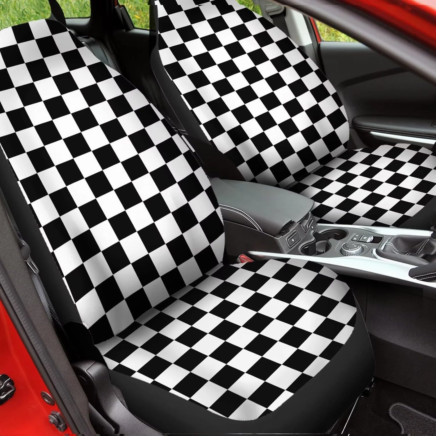 Howilath Thin Car Seat Cover Set of 2, Universal Checkerboard Print Hippie Van Pattern Front Seats Covers