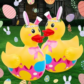 Hungdao 4 ft Easter Inflatable Duck Float Large Blow up Ducks Giant Rubber Duckies with Bunny Ears for Easter Party Decorations Prop Pool Yard Decoration,air Pump Not Included