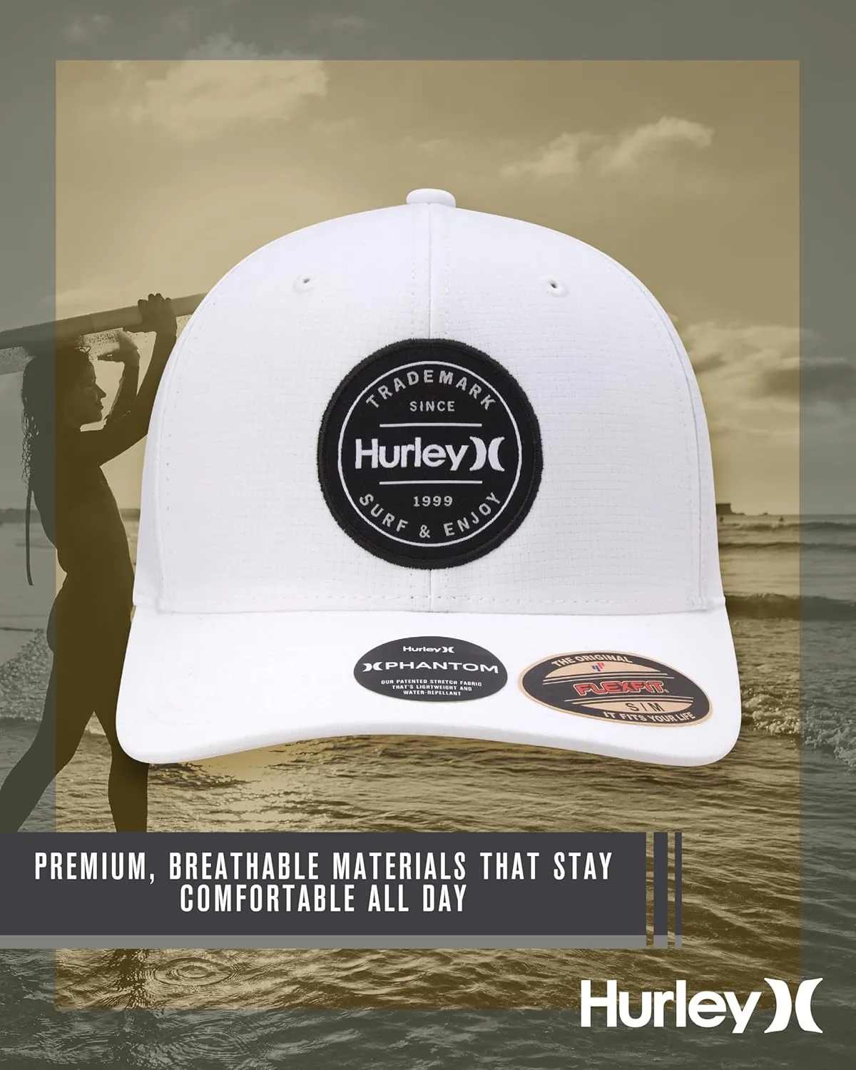 Hurley Men's Caps - Flexfit and Quick-Dry Phantom Baseball Caps for Men with Sweatband - Classic Mens Trucker Hats (S-XL)