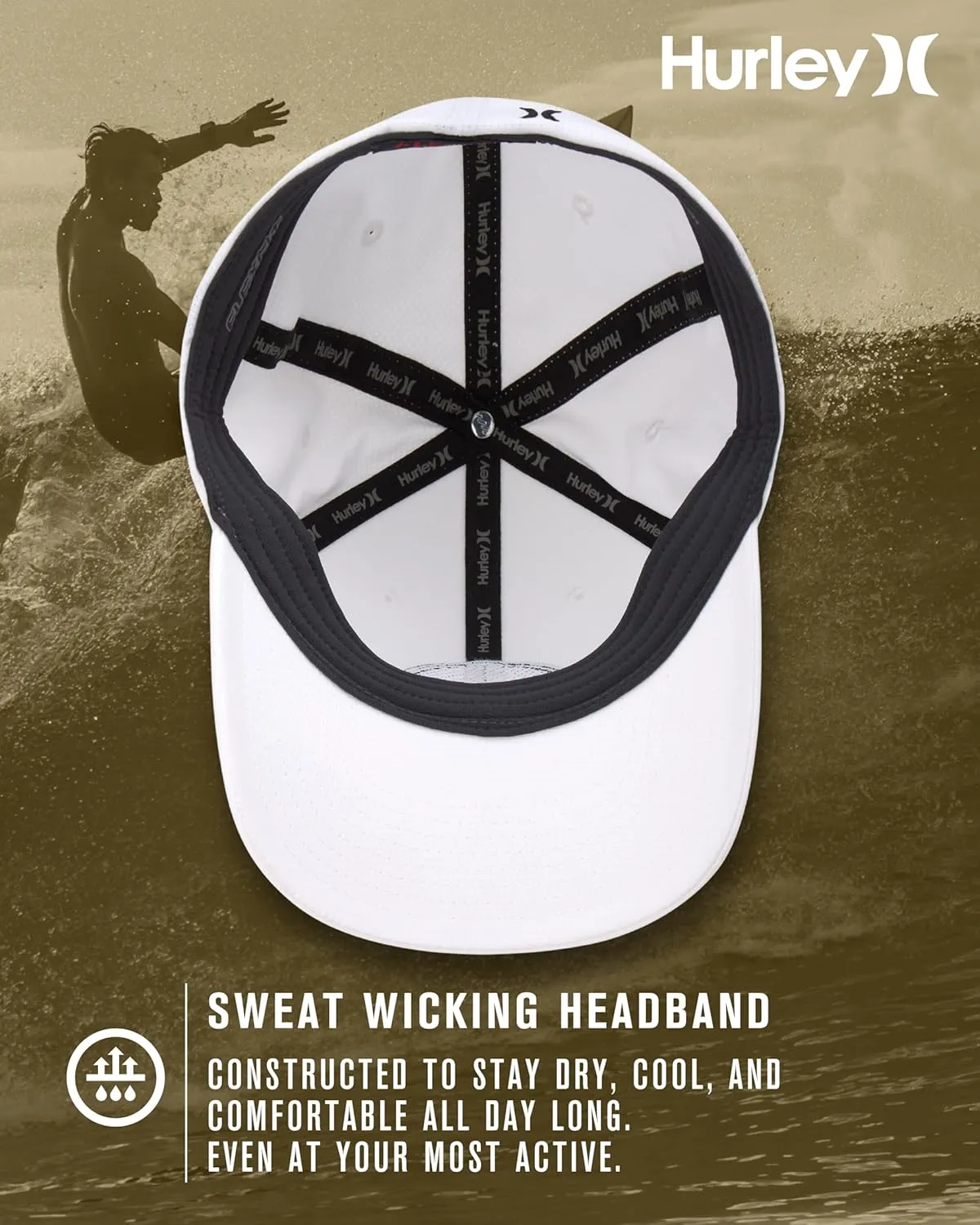 Hurley Men's Caps - Flexfit and Quick-Dry Phantom Baseball Caps for Men with Sweatband - Classic Mens Trucker Hats (S-XL)